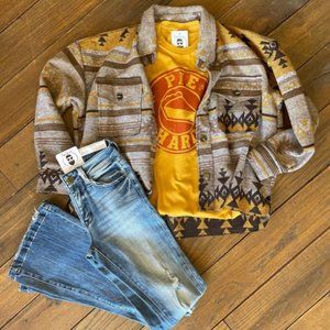 Aztec Shirt Jacket Shacket Yellowstone Rancher Jacket Mustard Dutton